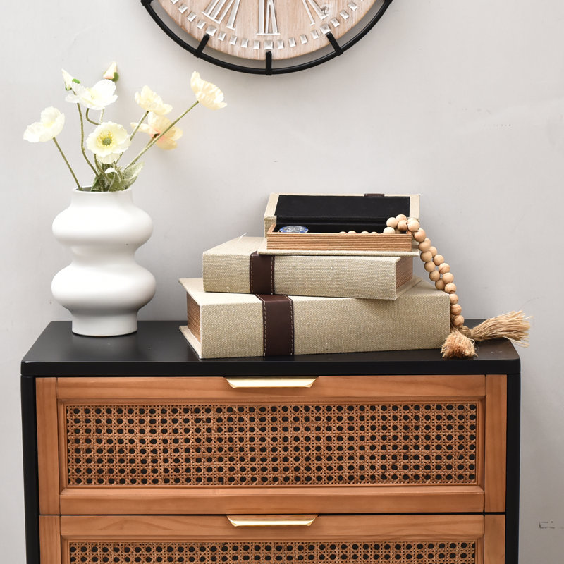 Ensemble de boîtes décoratives modernes en lin et en bois de 3 à 13 po, 10 po, 8 po