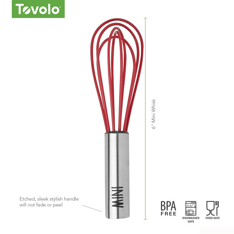 Tovolo 6" Silicone Mini Whisk, Stainless Steel/Cayenne/Black