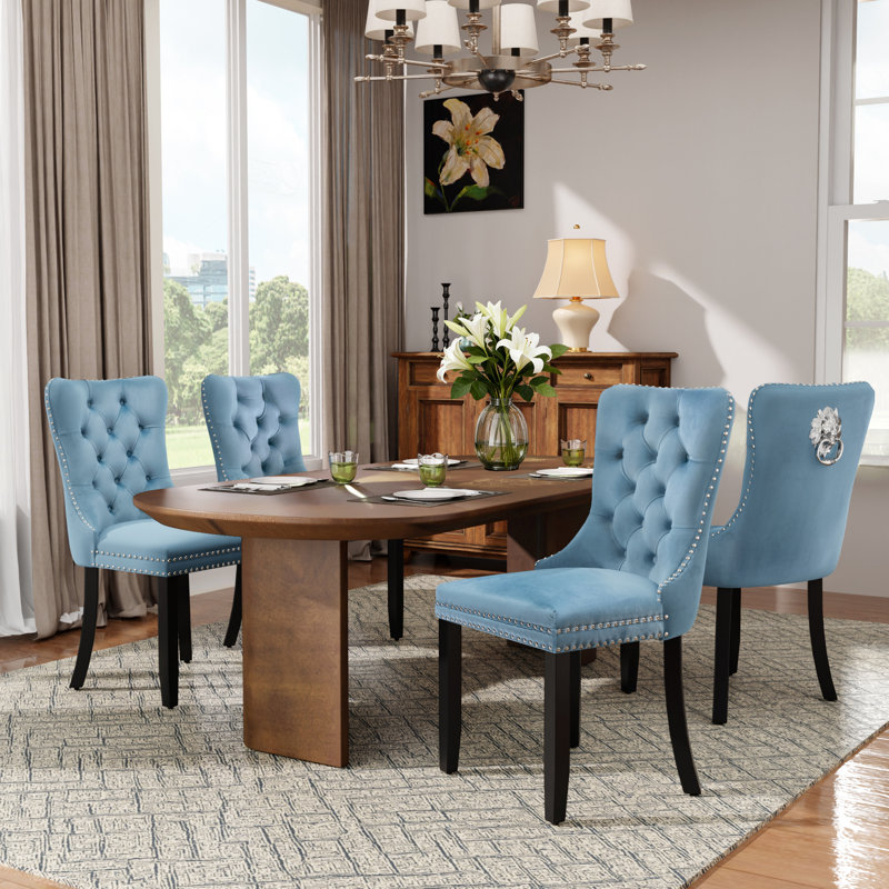 Ensemble de 4 chaises de salle à manger rembourrées Modern, Bleu clair, Brun