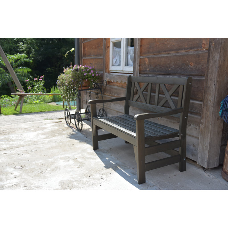 Bradon Pine Solid Wood Garden Bench, H88 x W109 x D61cm, Taupe Grey