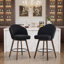 Tabouret de bar et de comptoir pivotant 27 po avec base en bois et grand siège, Sherpa noir-1825781373