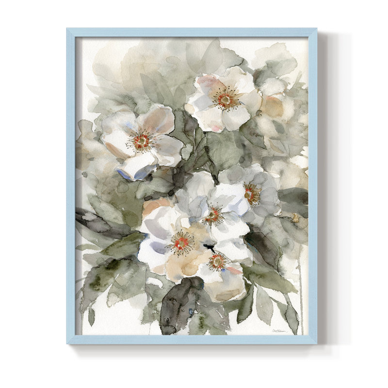 Sandstone Floral, reproduction encadrée - bois massif, H 11 po x l 9 po, Bleu