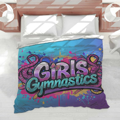 Colorful Gymnastics Typography Comforter