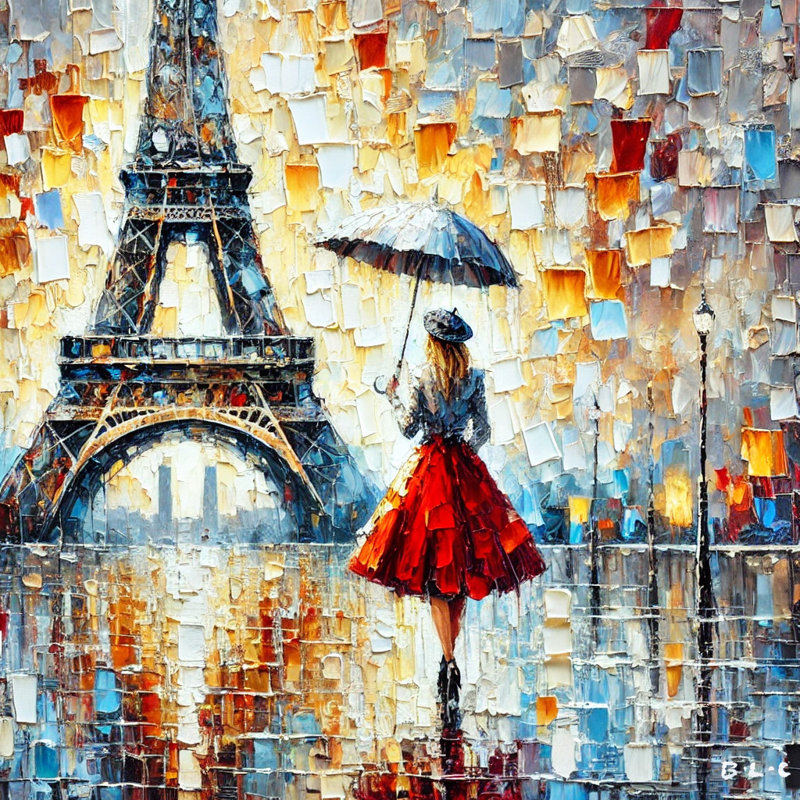 Art mural sur toile Parisian Romance in the Rain, H 12 po x l 12 po x P 1 po
