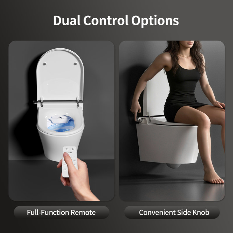 DeerValley Wall Hung Smart Toilet with Bidet Built in, Remote Control, Warm Air Dryer, Night Light, Modern White Toilet for Bathrooms with Filter, Quick Release & Soft Close Design 