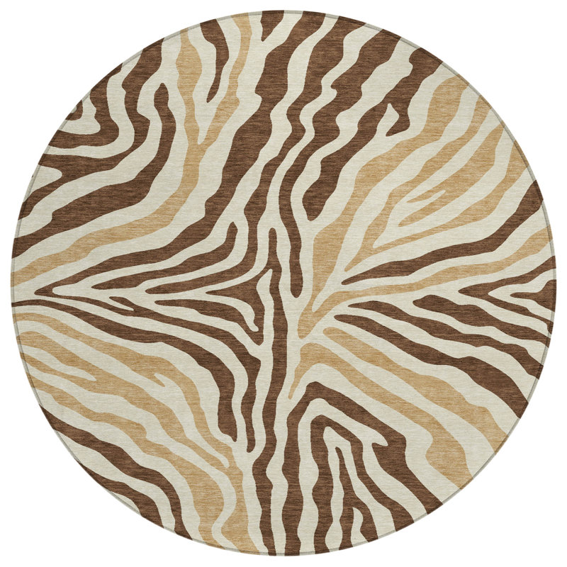 Machine Washable Indoor/Outdoor Chantille ACN2523 Animal Rug, Fudge, Round 8'
