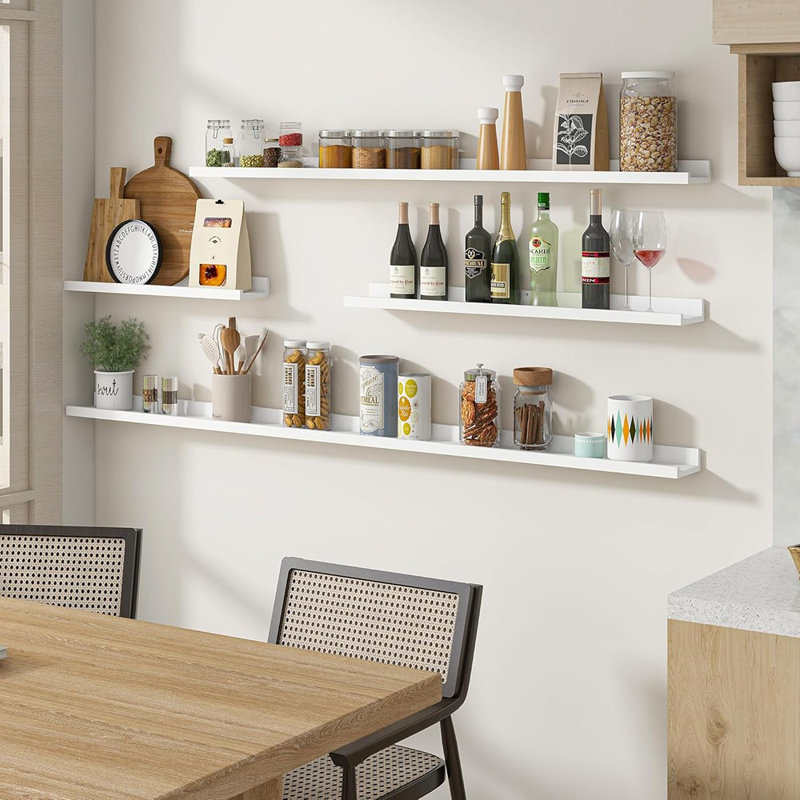 Tablette flottante en bois massif - Ensemble de 2 tablettes murales blanches pour livres, photos et décoration intérieure