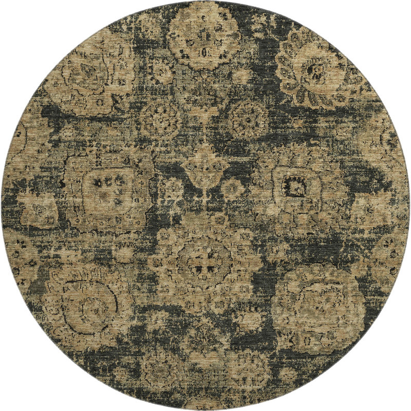 Premium Machine Washable Cerrito Charcoal Rug, Round 8'