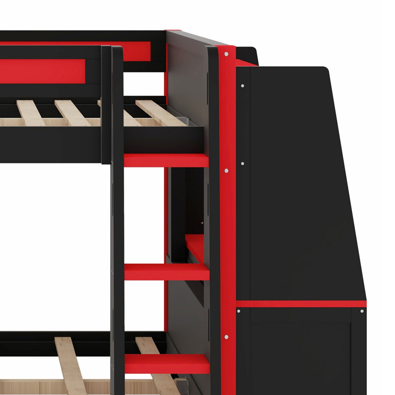 Lit superposé à DEL avec bureau, tablettes et lit gigogne
