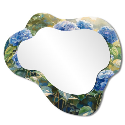 Hydrangea Garden Delight Harmony I - miroir mural asymétrique Hydrangea, miroir de coiffeuse traditionnel, imprimé sur métal