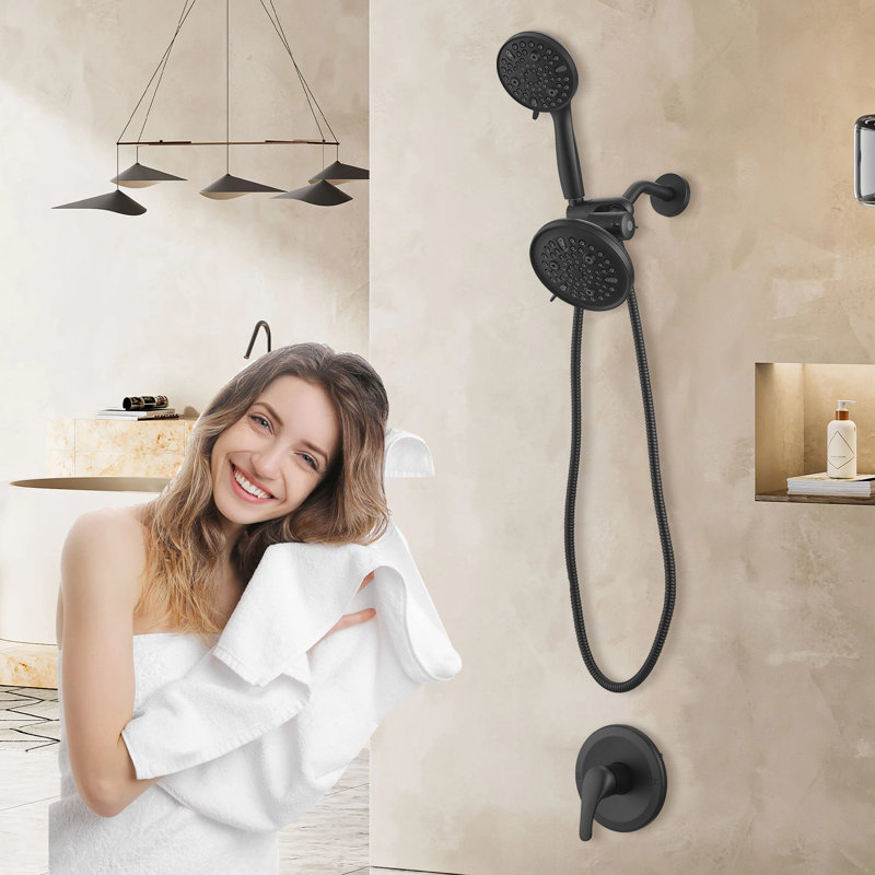 Single-Handle 8-Spray Dual Shower Faucet Set 1.8 GPM With Valve And Filtered Handheld Shower Head, Matte Black