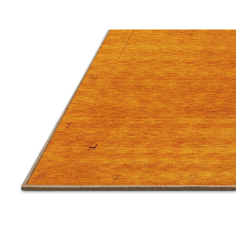 Tapis de zone orange contemporaine, Rectangle 5 pi x 7 pi