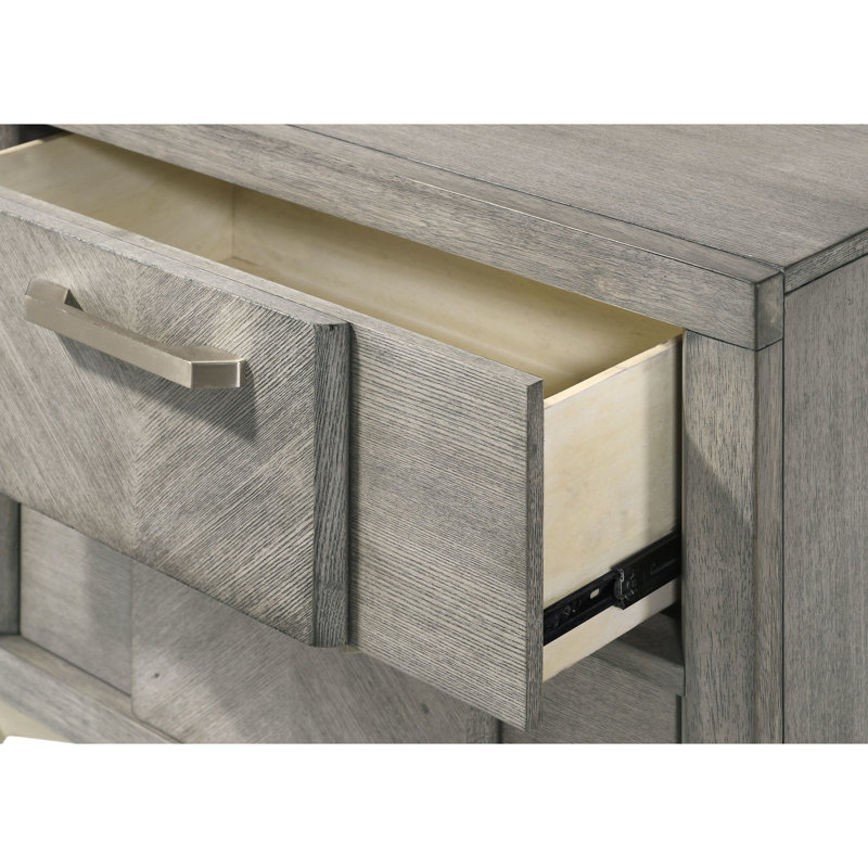 Table de chevet en placage gris avec 2 tiroirs et tiroir décoratif en placage doré
