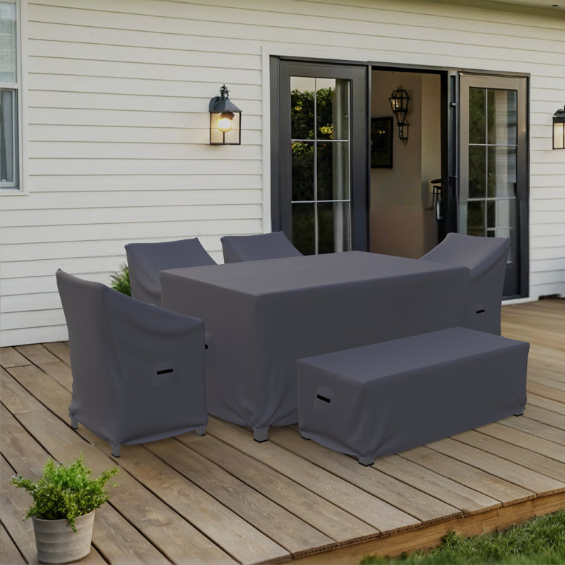 Ketterman Travira Outdoor Dining Set Cover For 6-Person Rectangular Patio Dining Set, Water-Repellent UV-Resistant Polyester With Tie-Downs
