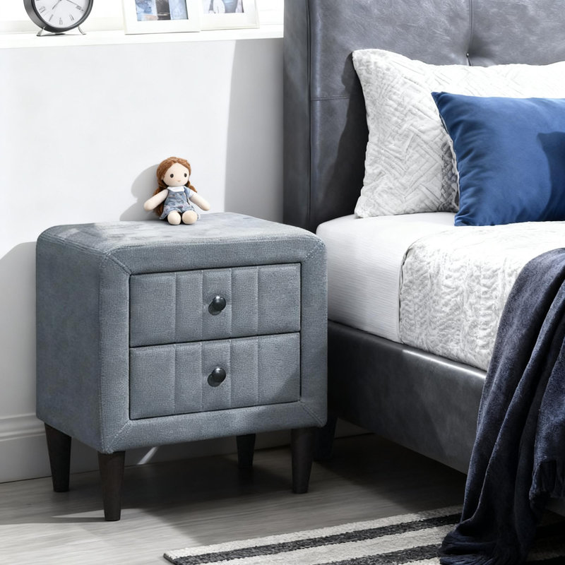 Gray Brushed Linen Nightstand With 2 Drawers | Stylish Bedroom Storag, Gray
