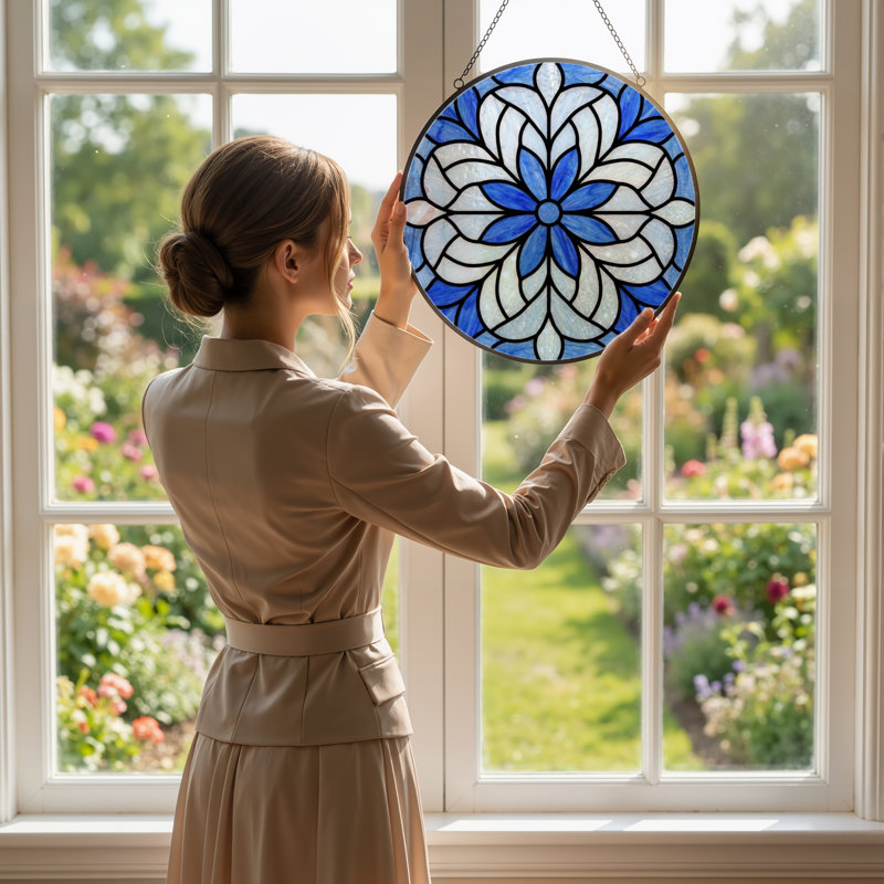 Panneau de vitrail floral 12 "H 12", H 12 po x l 12 po