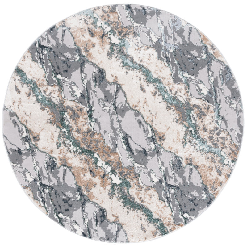 Joonyoung 100 Performance Abstract Rug, Round 6'7"