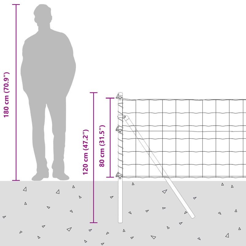 Fence with Post, Grey, 80 x 2500 x 0.2 cm
