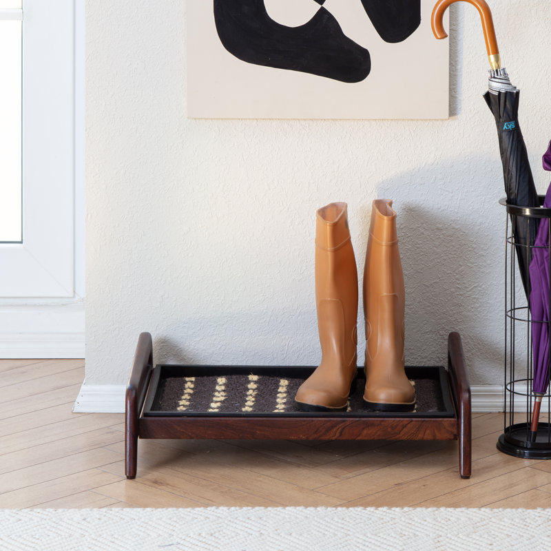 Support à bottes en bois massif de qualité supérieure avec tapis en fibre de coco naturelle - Rangement pour chaussures