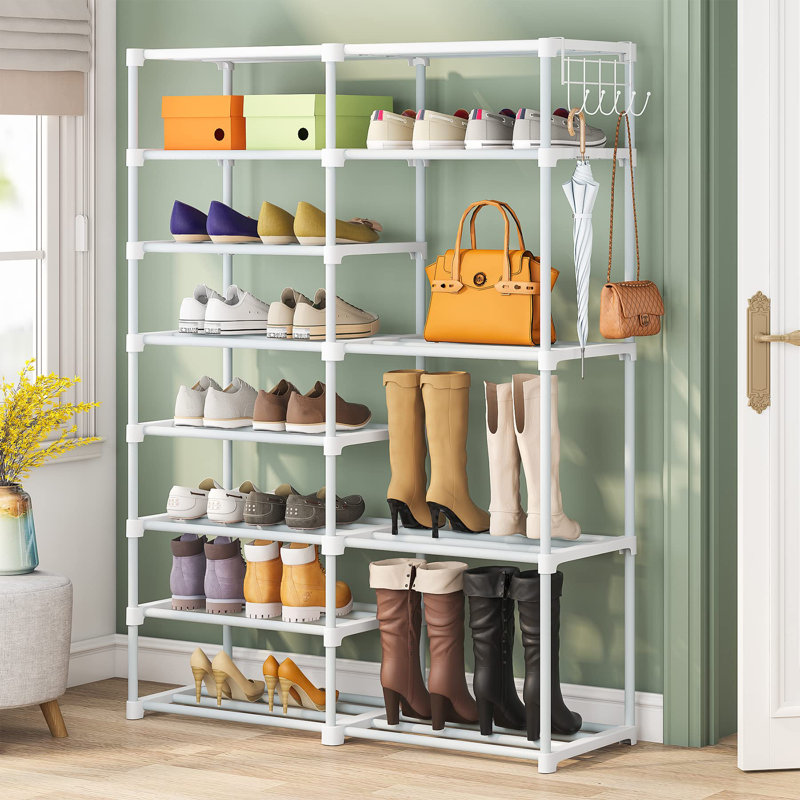 32 Pair Stackable Shoe Rack, White