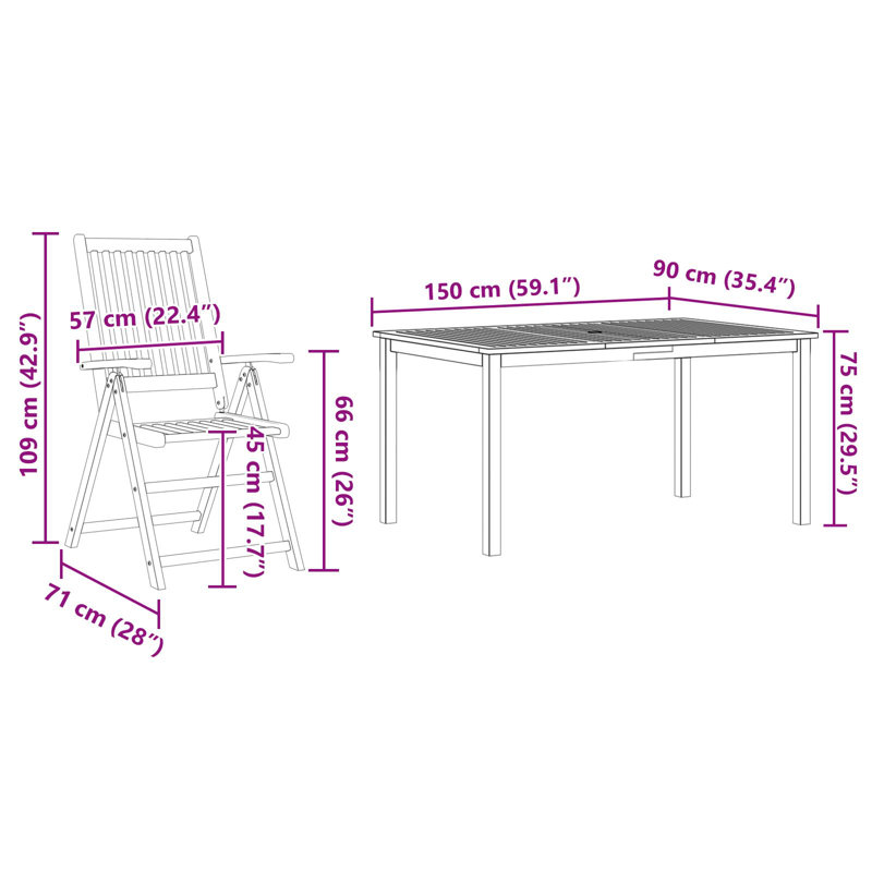 Rectangular 3 - Piece 6 - Person 150Cm L Outdoor Table Set