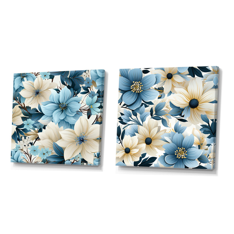 Eline - Ensemble de 2 impressions sur toile florales, H 36 po x l 73 po x P 1,5 po, Toile tendue