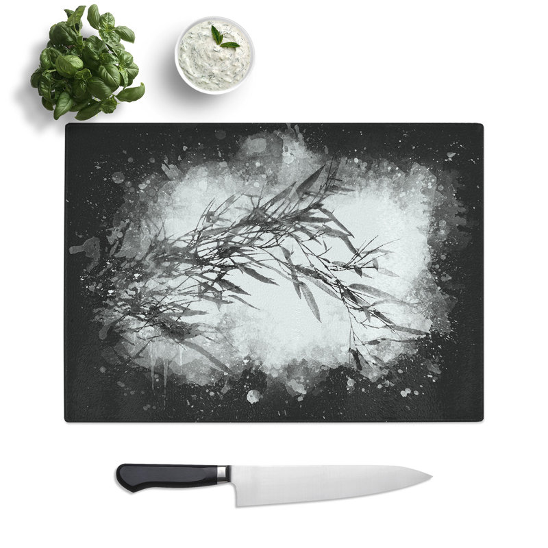 Tempered Glass Leaves of a Bamboo Plant Chopping Board, 20 cm x 28.5 cm