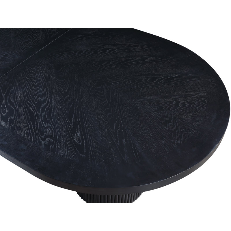 Black Oak Extendable Oval Dining Table with Fluted Base