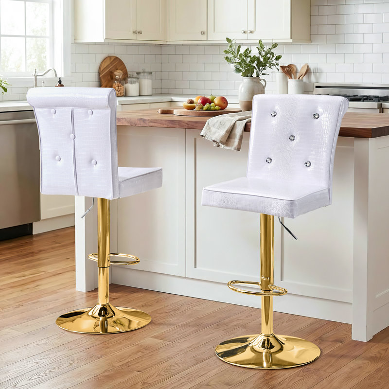 Ensemble de 2 tabourets de bar rétro en similicuir, pivotant à hauteur réglable avec fermoir en cristal