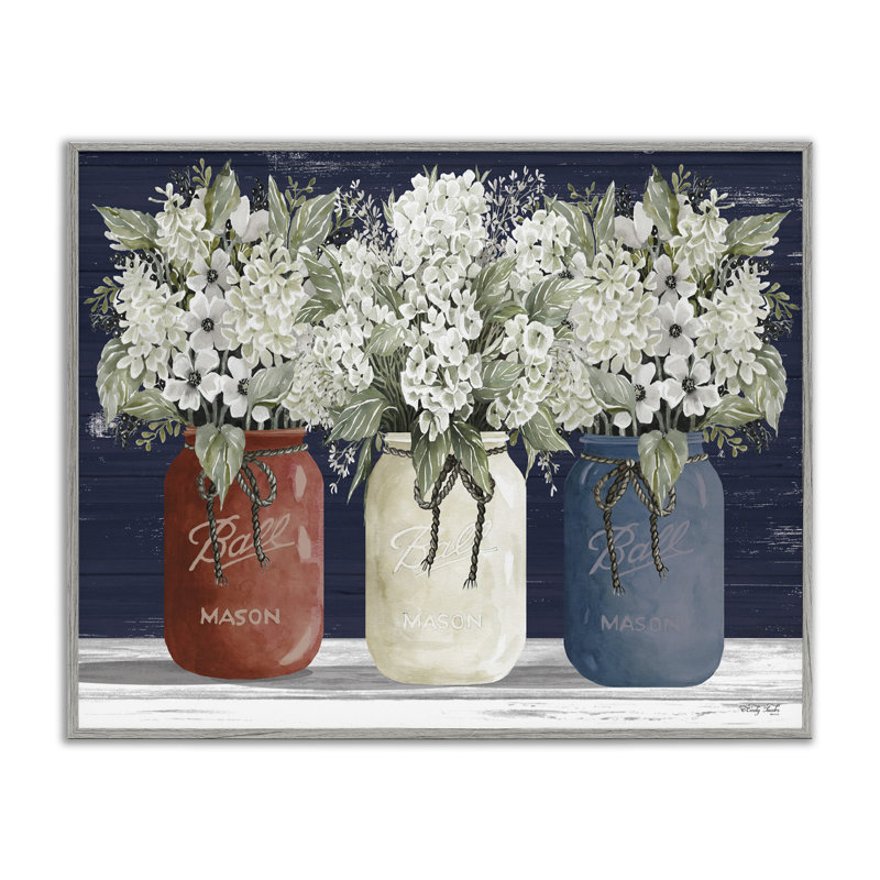 Americana, bouquets de fleurs, fleurs rustiques, campagne, fierté grise, surdimensionnée, estampe numérique sur toile, art texturé par Cindy Jacobs
