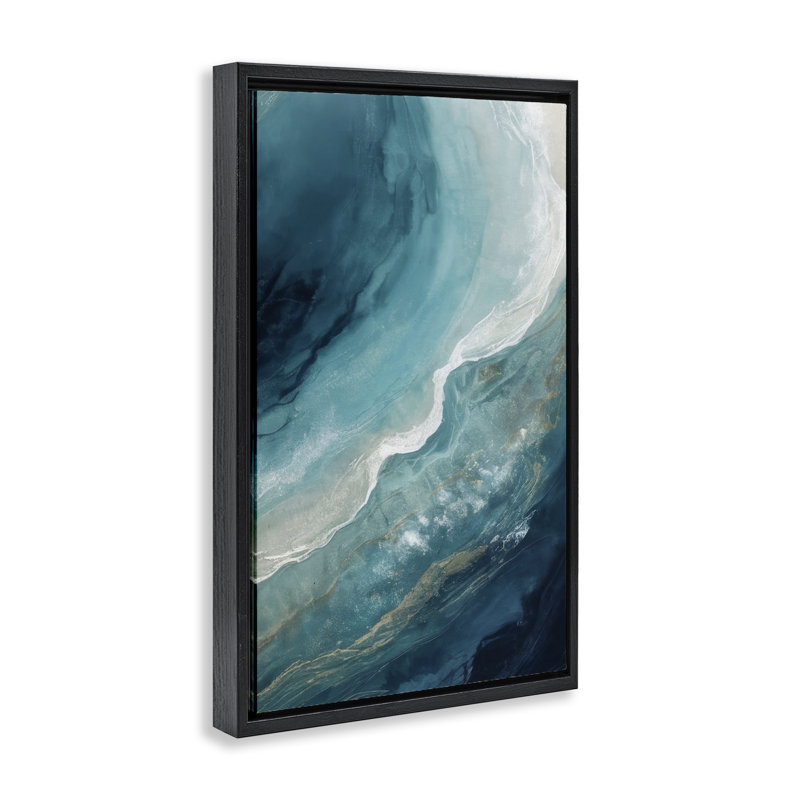 Toile flottante encadrée "Splashing Marine C Courants" par Denise Dundon, H 25 po x l 17 po, Cadre flottant noir de jais