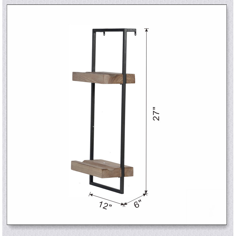 Étagère murale en fer et bois avec deux tablettes