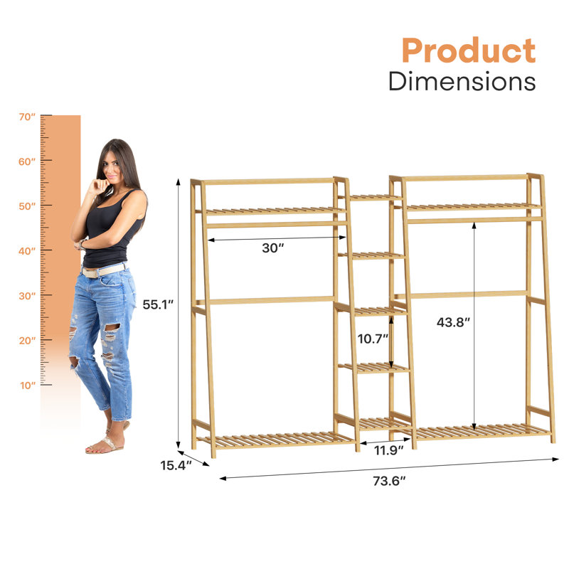 Mardith 5-Tier Bamboo Trapezoidal Coat Rack, Open Closet for Wardrobe