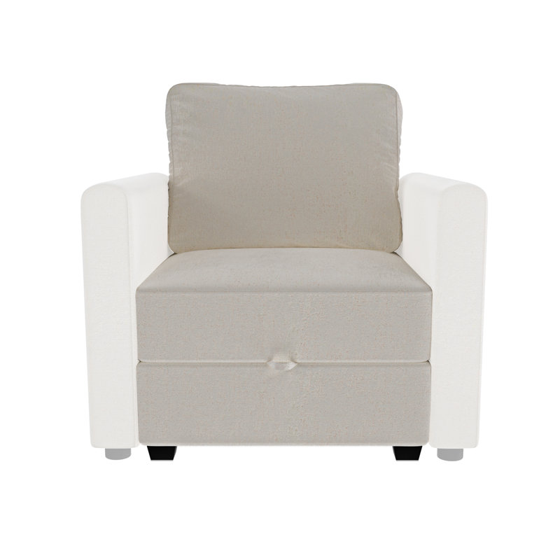 Fauteuil sans accoudoirs avec rangement, module de siège simple de canapé modulaire, Chenille beige