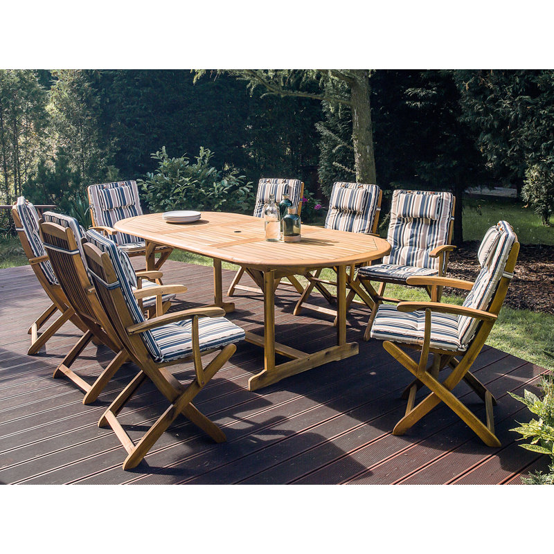 Maren Folding Patio Dining Armchair with Cushion, Blue/Beige