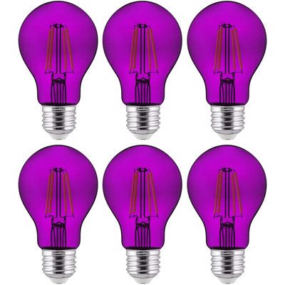 Paquet de 6 ampoules DEL à filament A19 à DEL à intensité variable et à intensité variable, finition mauve
