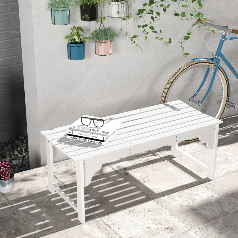Banc de jardin blanc avec siège à lattes pour les porches avant, chaises d'extérieur robustes à cadre en acier thermolaqué pour jardin, supportant 264 lb