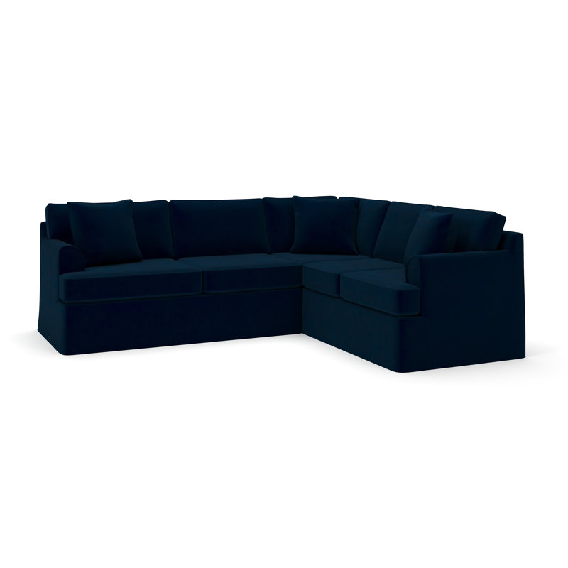 Canapé modulaire 2 pièces Conradina, Velours performance bleu encre Bella, Orienté à droite