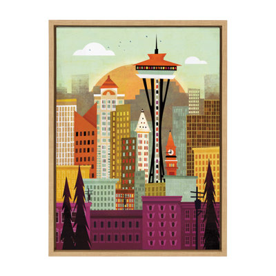 «Seattle Skyline» par Amber Leaders, reproduction d'art sur toile encadrée