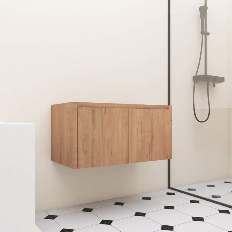 Base de meuble-lavabo mural 36 po avec portes à fermeture douce, imitation chêne