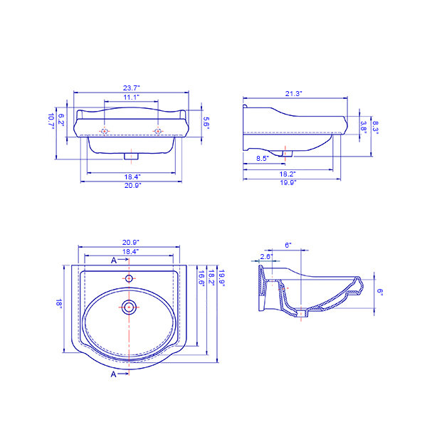 CeraStyle By Nameeks 1837 21.3'' White Ceramic Specialty Bathroom Sink with Overflow, Single Hole