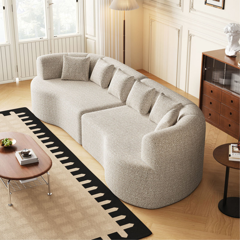 Canapé modulaire incurvé surdimensionné, 106,3 pouces, moderne, sans os, nuage, sans os, avec 6 coussins, canapé de luxe en chenille à quatre places en mousse à mémoire de forme profonde
