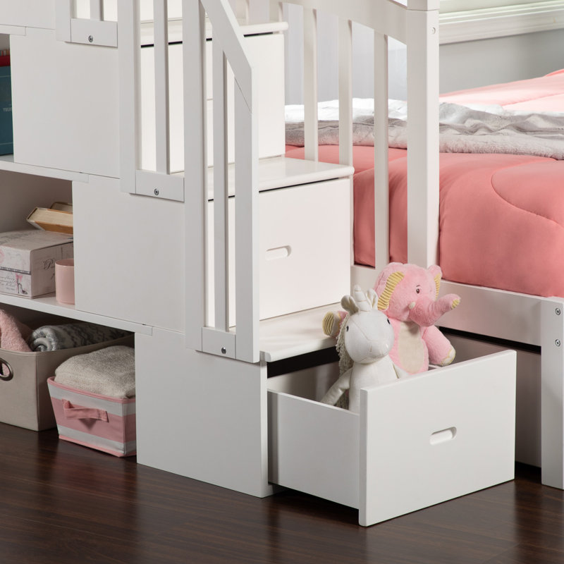Lit superposé avec rangement Jaxson Kids, Blanc, Simple sur double
