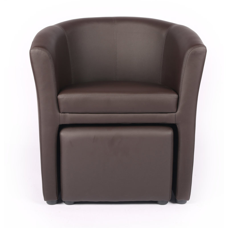 Faux Leather Barrel Chair with Footstool, Brown