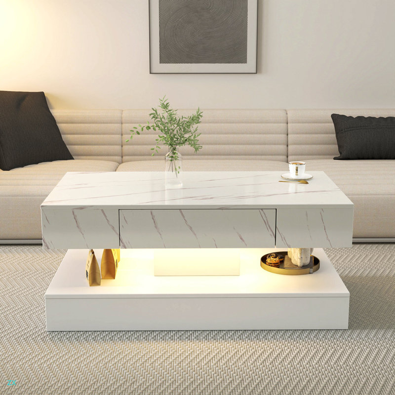 16.93IN High LED Coffee Table,Modern Coffee Table For Living Room,Living Room Tables,Large Living Room Furniture,LED Lights