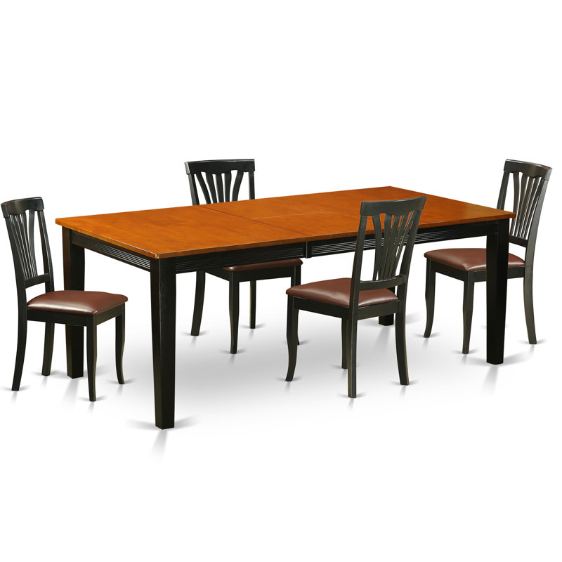 Ensemble de salle à manger 5 pièces comprenant une table de salle à manger rectangulaire avec feuille papillon et 4 chaises de salle à manger en similicuir, noir et cerise