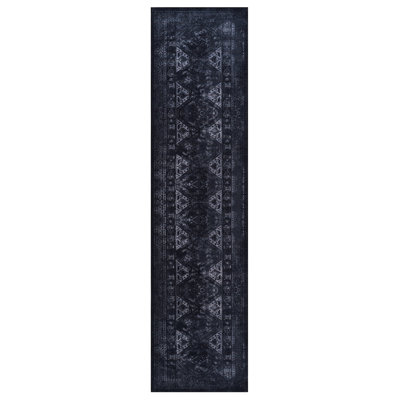 Tapis pliable pour couloir - lavable, antidérapant, à poils courts et noir et gris pour animaux de compagnie, 2 pi 6 po x 10 pi lavable sans perte de poils, doux et sécuritaire