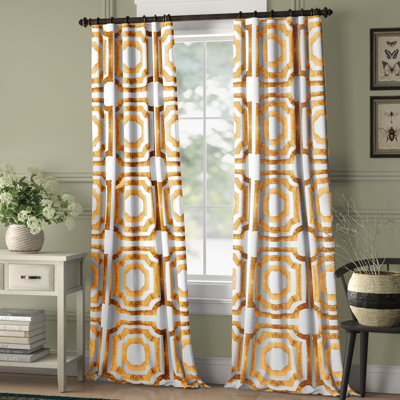 Magari Geometric Printed Cotton Room Darkening Single Curtain Panel