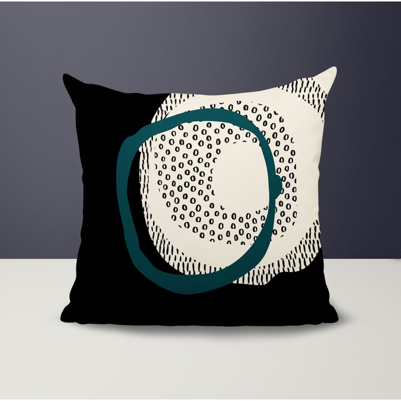 Coussin carré intérieur / extérieur pia, H 15 po x l 15 po, Émeraude / noir / blanc cassé