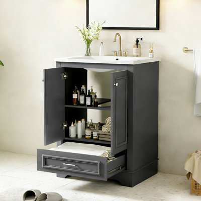 Ensemble de meuble-lavabo autoportant 24 po: ensemble de lavabo en céramique, conception moderne avec portes à fermeture en douceur